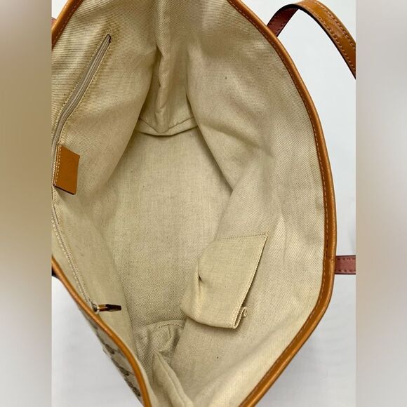 Auth Gucci Beige Brown GG Canvas Jolicouer Tote Bag Tan Patent Trim Sherry Line - Picture 13 of 16